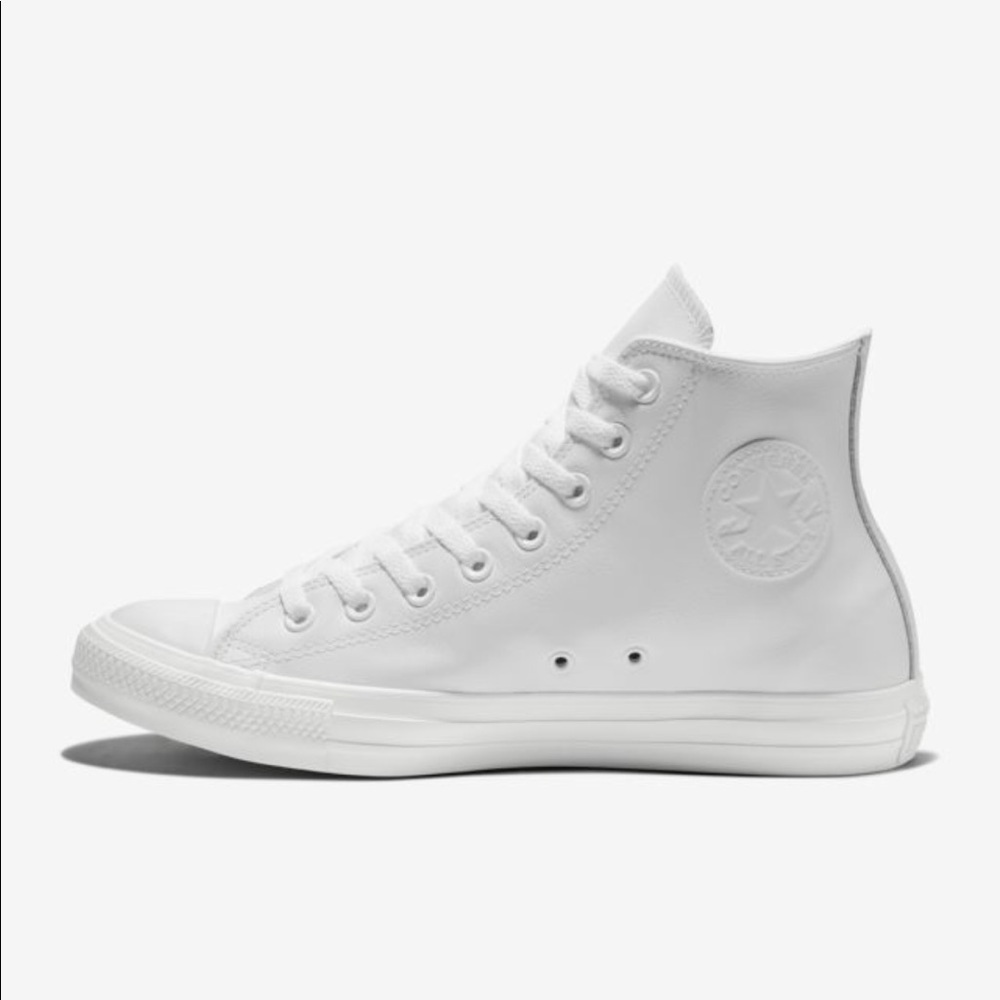 White leather high top converse